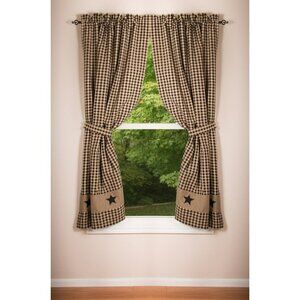 Heritage Star Window Curtains with tiebacks in Black and Nutmeg